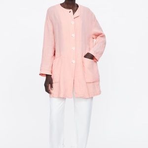 Zara Tangerine Linen Coat With Pockets Size Medium